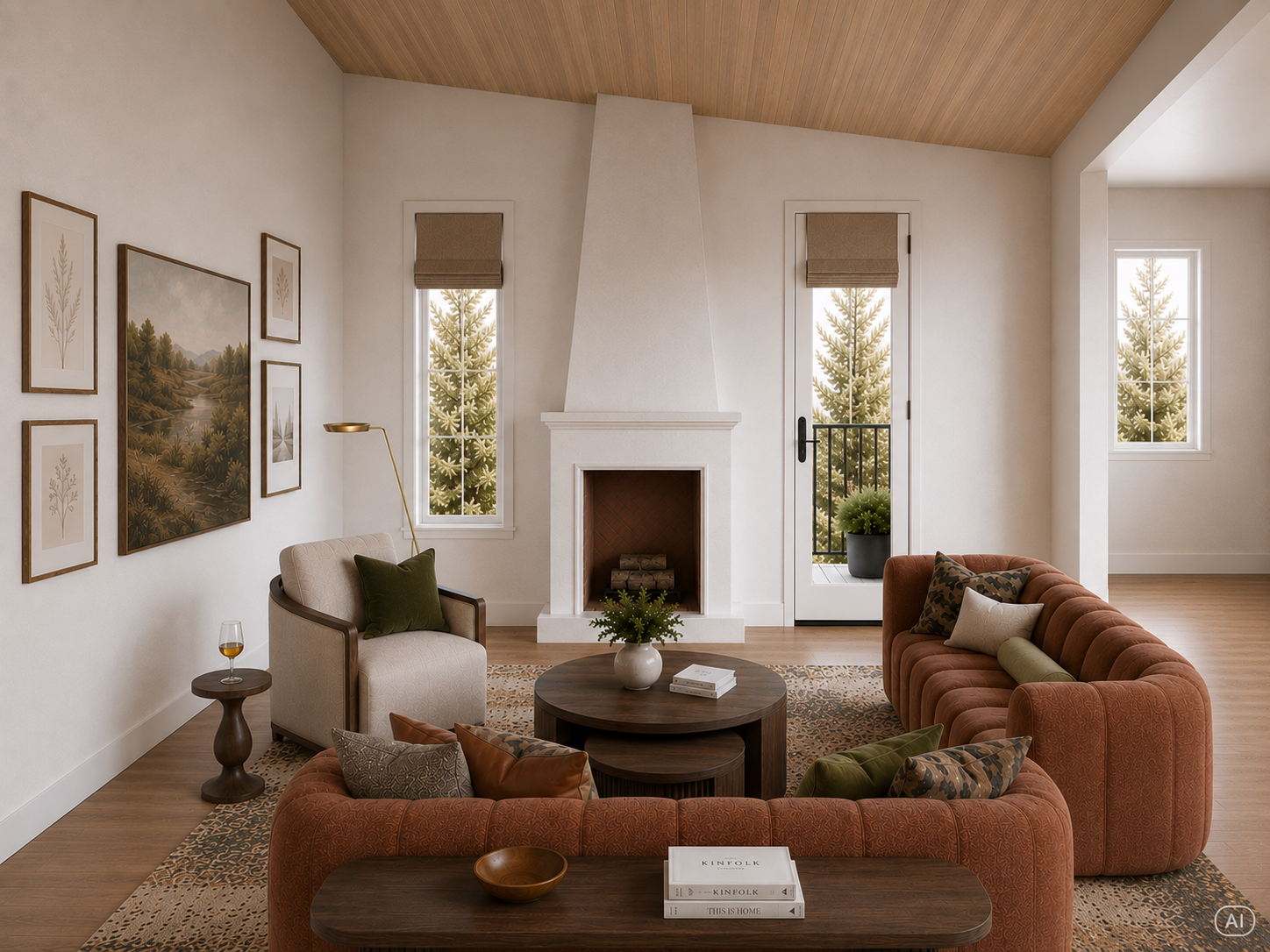 AI-generated rendering of custom living room design